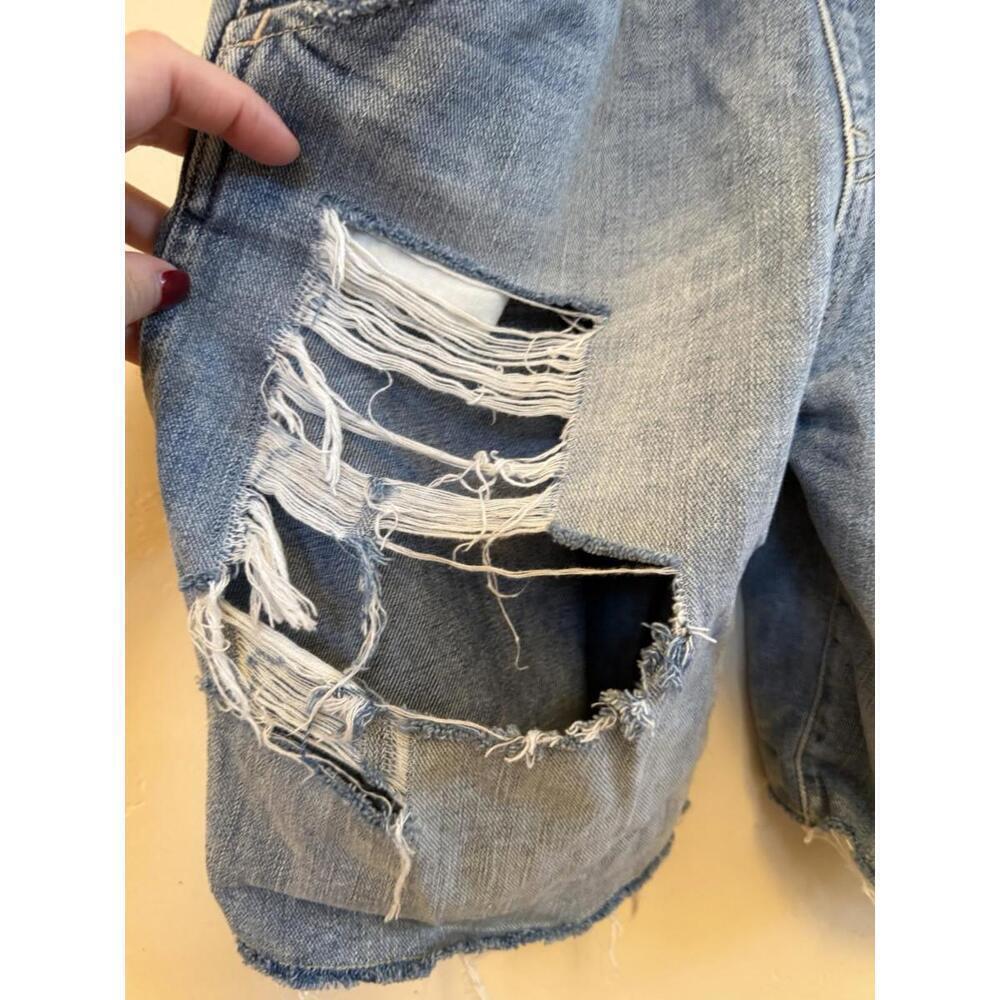 Gap Denim Shortalls Overalls Short with distressing raw hem S, Light Wash, Y2K - Picture 7 of 7